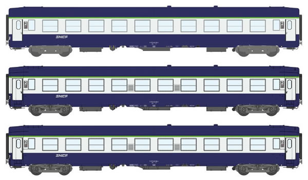 REE Modeles VB-181 - French SNCF Set of two UIC Sleeping Coaches B9C9x Blue - Grey Silver 806 - Spagetti Logo Era V